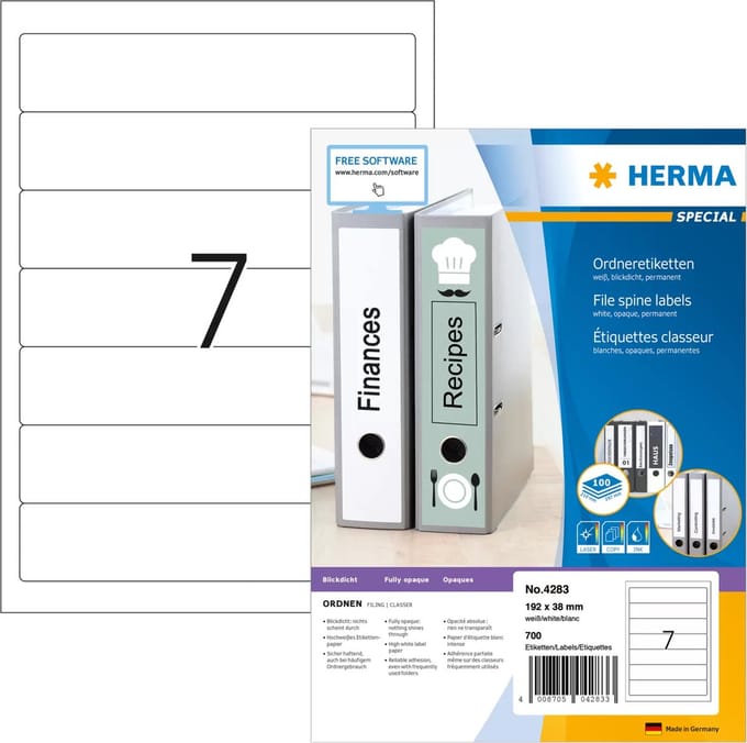 HERMA Ordneretiketten wit 192x38 A4 700 st.