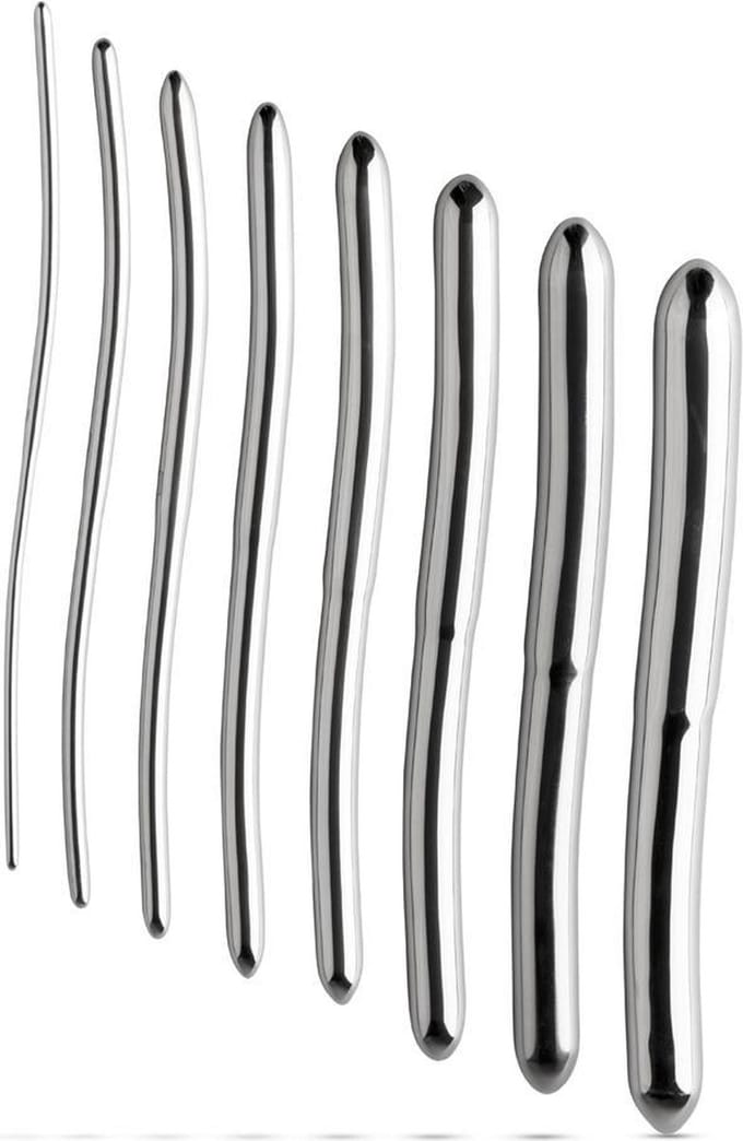 Sinner Gear - Flat Ended Dilatorset 8 Stuks - 0,3 - 1,7 cm - Verschillende groottes - Complete set - Zilver