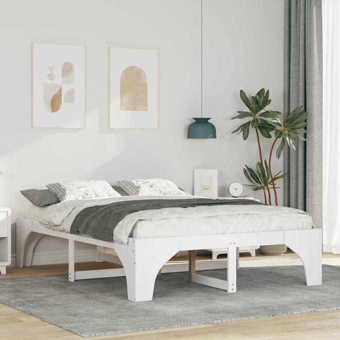 vidaXL - Bedframe - Wit - 160 - x - 200 - cm - Massief - grenenhout