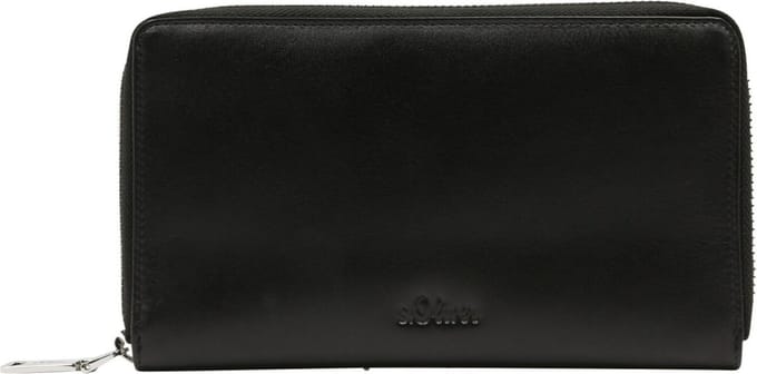 s.Oliver Leren Portemonnee Portemonnaie Wallet Extra Large Grey / Black Zwart