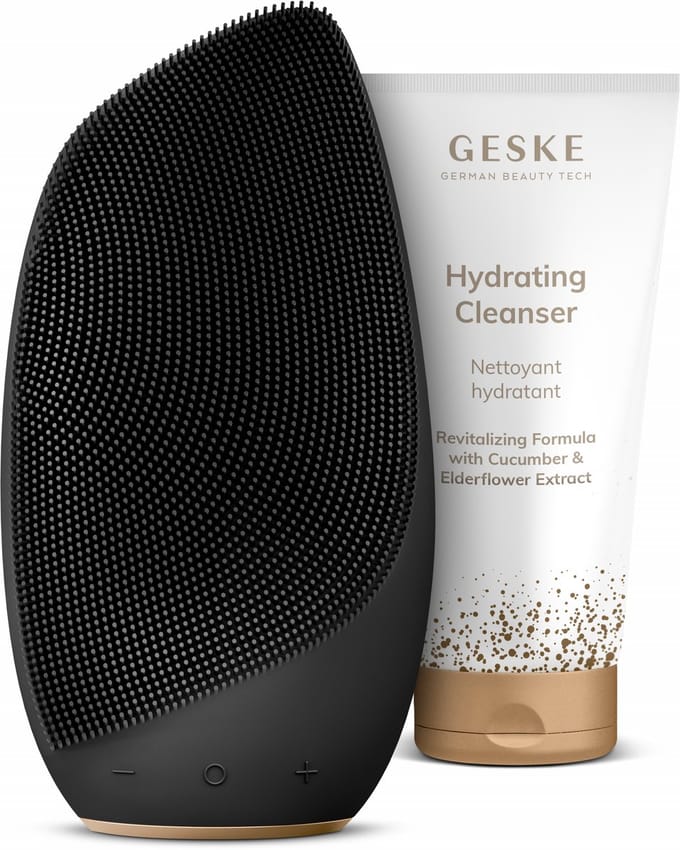 GESKE | SmartAppGuided™ Sonic Thermo Gezichtsborstel | 6 in 1 | Farbe: Grijs/goud + Gratis cosmetica