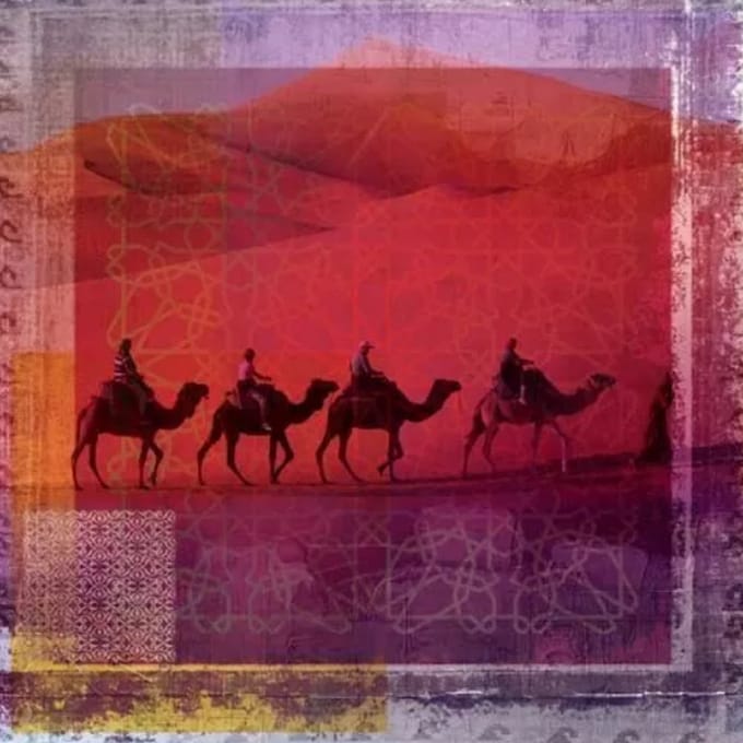 Safaary - Arabisch schilderij Herd of Camels Rood