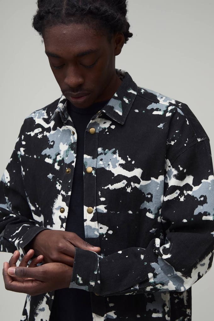 Oversized Boxy Overhemd Met Vervormde Camo Print | Green | Size Small
