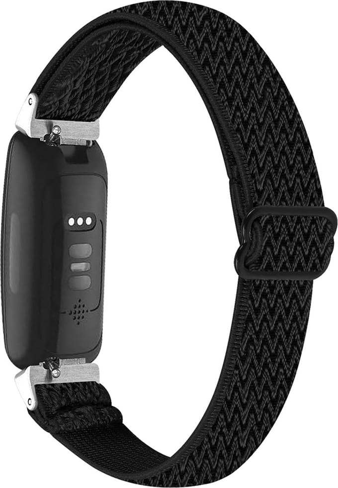 By Qubix - Compatible Fitbit bandje - Geschikt voor fitbit Inspire 3 - Elastische solo loop nylon bandje - Zwart