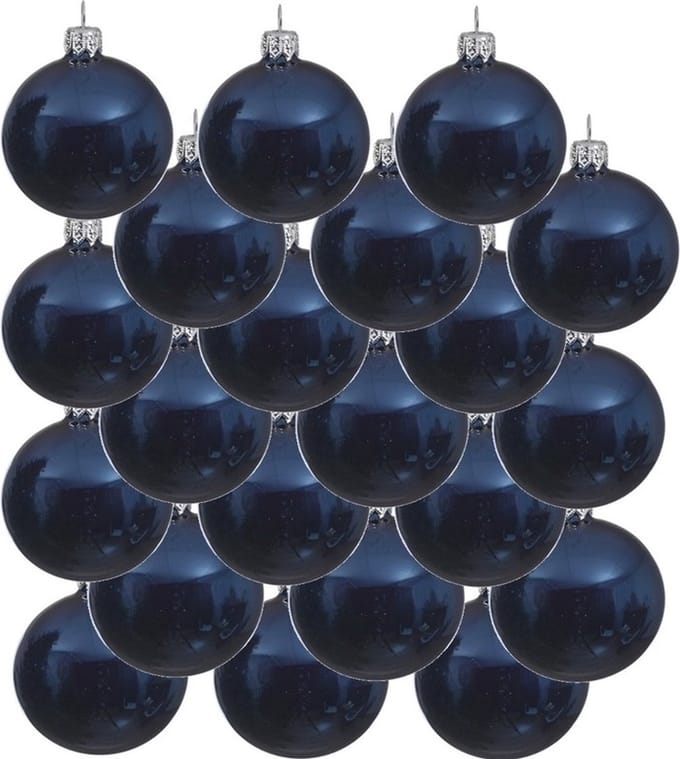 Decoris kerstballen - 18x st - donkerblauw - D8 cm - glas - kerstversiering