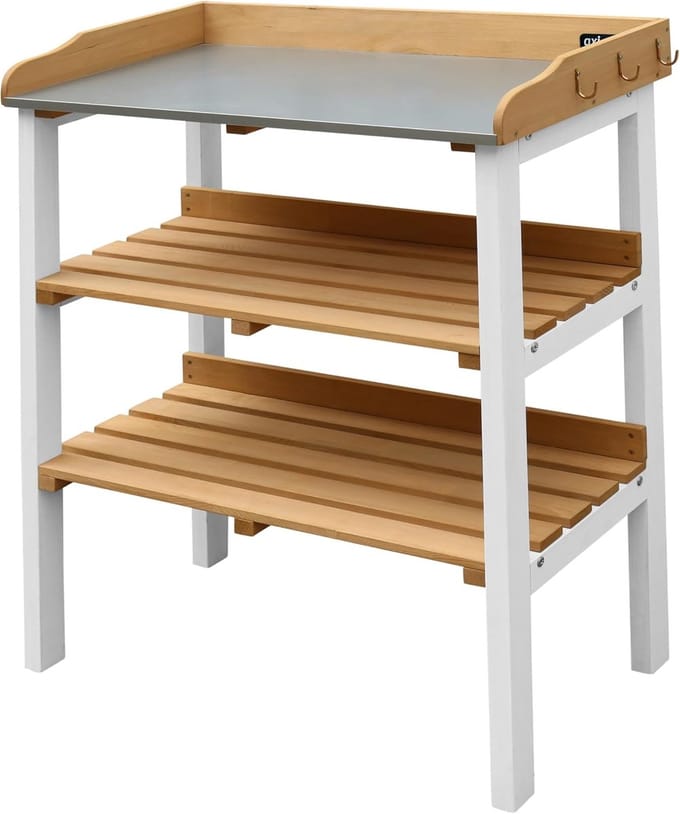 Potting Table - Garden Table - Planten Verpotten - Back Friendly - 76x37x91.5 cm - Brown White