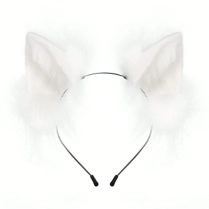 Pluizige Kat Wolf Vos Oren Haarband Halloween Hoofddeksel Cosplay Kostuum Feest, Rave wit