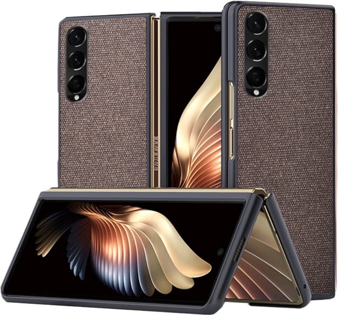 Lunso - Geschikt voor Samsung Galaxy Z Fold4 - Canvas cover hoes - Bruin