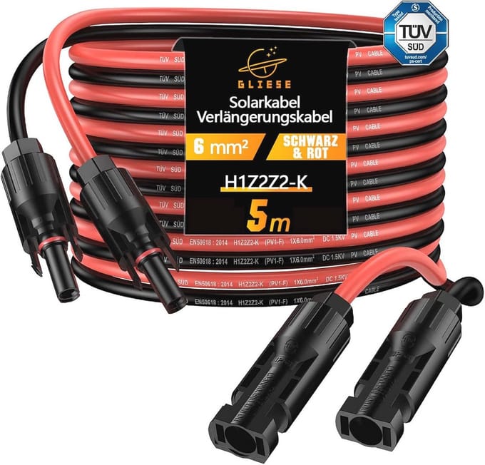 6 mm² Solarkabel Zonnepanelen Verlengkabel met Stekker en Adapter - 5 m