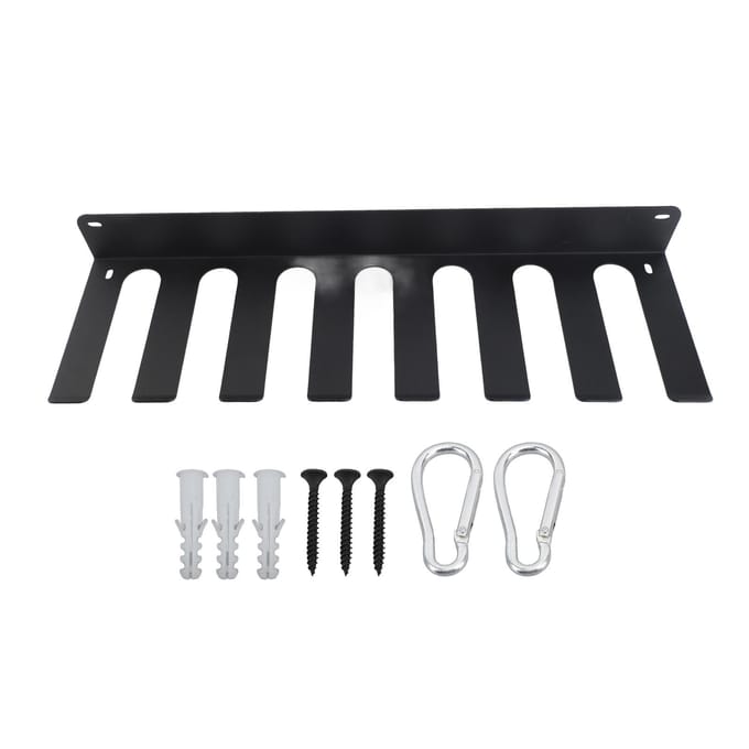 Sportschool Organizer Rek 8 Haken Veelzijdig Sportschool Apparatuur Wandrek Hanger voor Oefenbanden Barbell Bar black