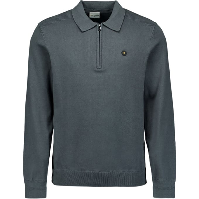 No Excess Pullover Polo Half Zipper Solid Knit Dark Steel Größe: M | Poloshirts Outlet | Herren
