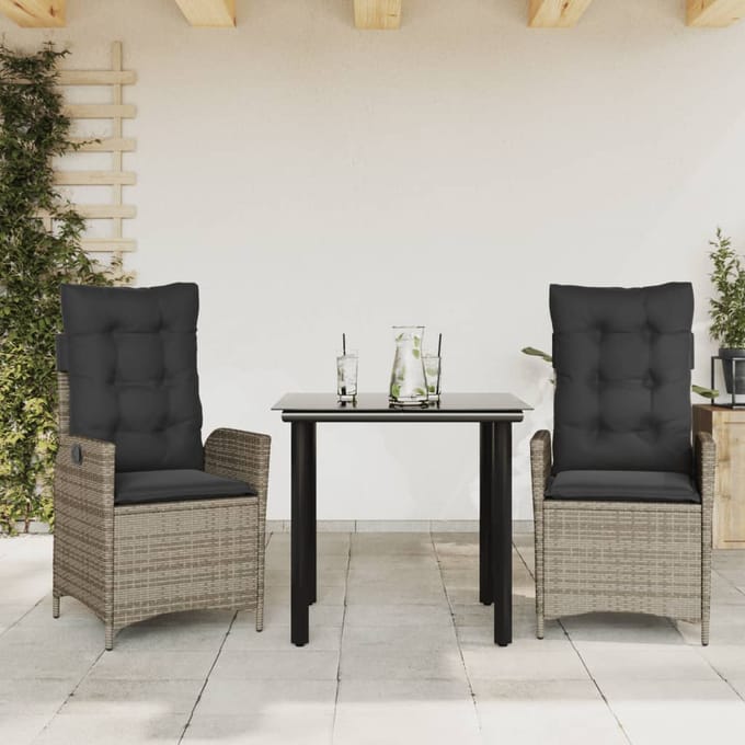 vidaXL - 3-delige - Tuinset - met - kussens - poly - rattan - grijs