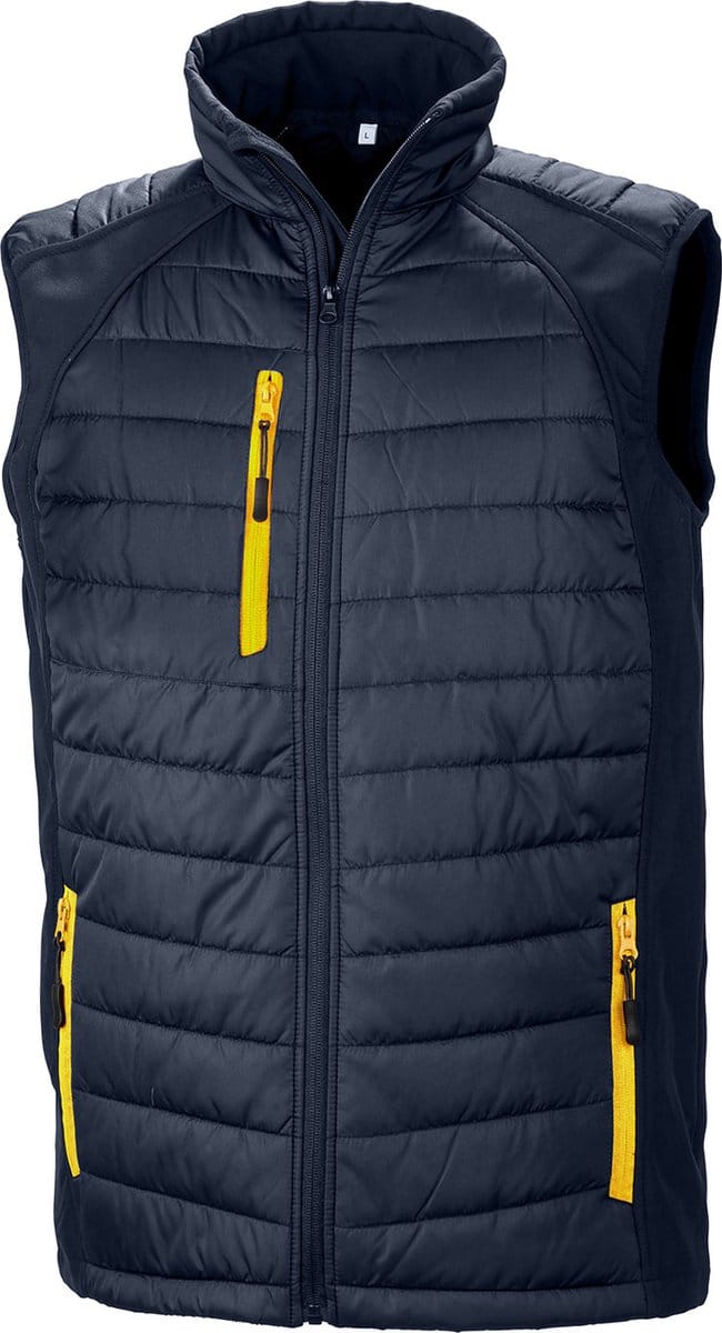 Black Compass gewatteerde softshell bodywarmer 'Result' Navy/Yellow - XS