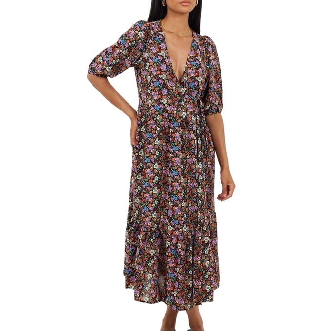 Brave Soul Dames/Dames Reguliere Wikkeljurk (Zwart)