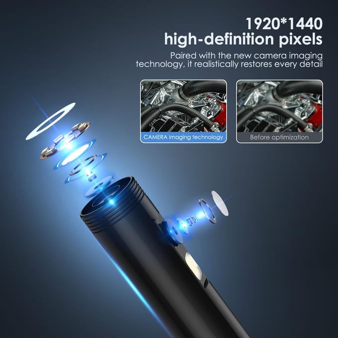 1920*1440 endoscoopcamera met 6+1 LED-licht 2 camera IP67 waterdichte inspectiecamera TYPE-C tot zwart