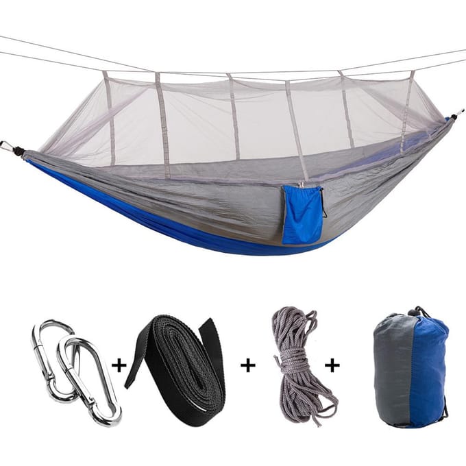 Draagbare Camping Reis Hangmat Hangbed met Muskietennet (Grijs   Blauw) white