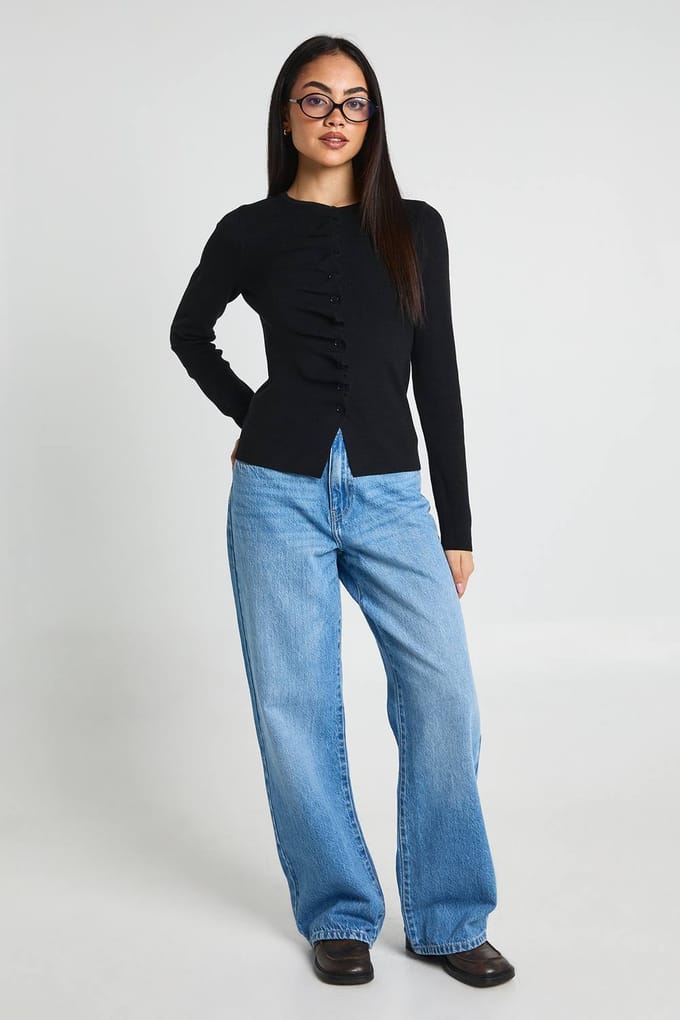 boohoo Dames Vest Met Ruches Sluiting En Knoopsluiting | Black | Maat: Large