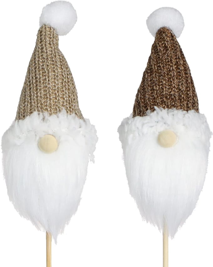 Decoratieve plug kabouter Kerst wit bruin 4x11cm 4 st, 4 Stück