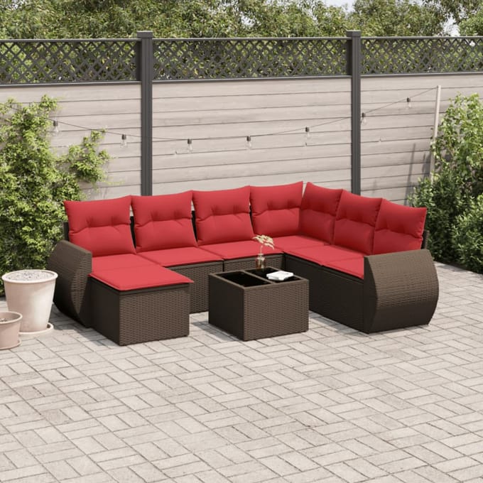vidaXL - 8-delige - tuinbankset - met - kussens, - bruin - polyrotan
