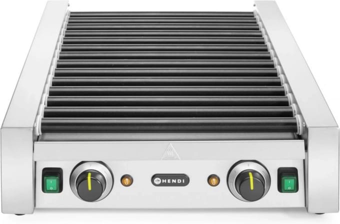 HENDI Worstenroller grill – 2 hittezones – 14 rollers – anti-aanbaklaag – roestvast staal