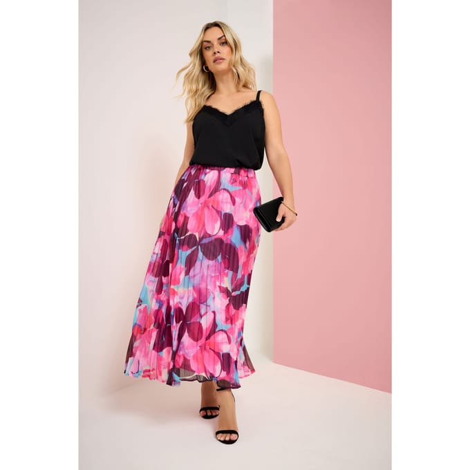 Yours Roze Geplooide Rok Met Bloemenprint Size 48