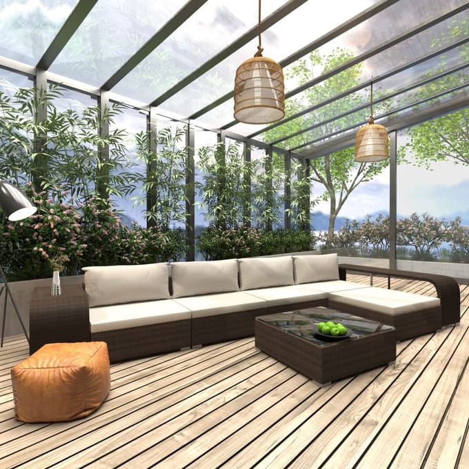 vidaXL - 8-delige - Loungeset - met - kussens - poly - rattan - bruin