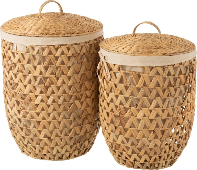 J-Line mand + Deksel Waterhyacinth - jute - naturel - 2 stuks