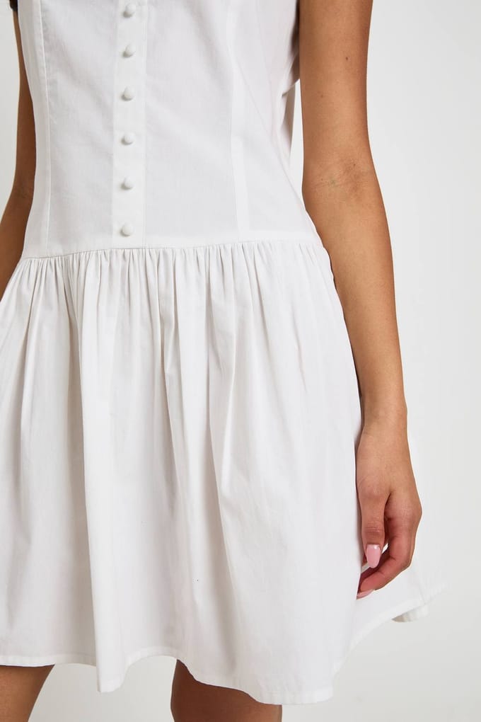 boohoo Dames Katoenen Popeline Mini-jurk Met Knoopsluiting En Boothals | Wit | Maat: 36
