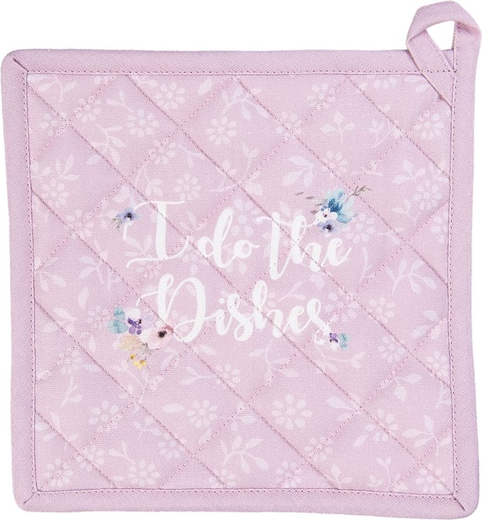 Clayre & Eef Pannenlap 20x20 cm Roze Wit Katoen Vierkant Bloemen Afgiet Pannenlap