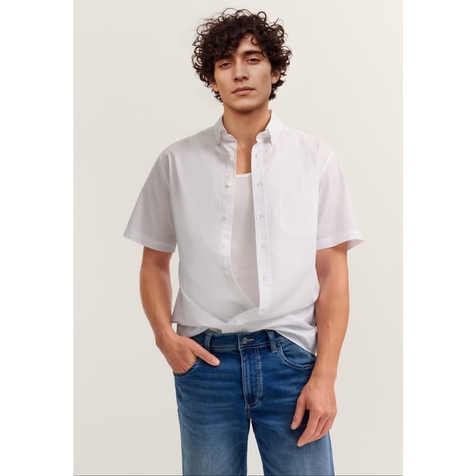 Bugatti Herren Overhemd met korte mouwen, modern fit, met button-downkraag