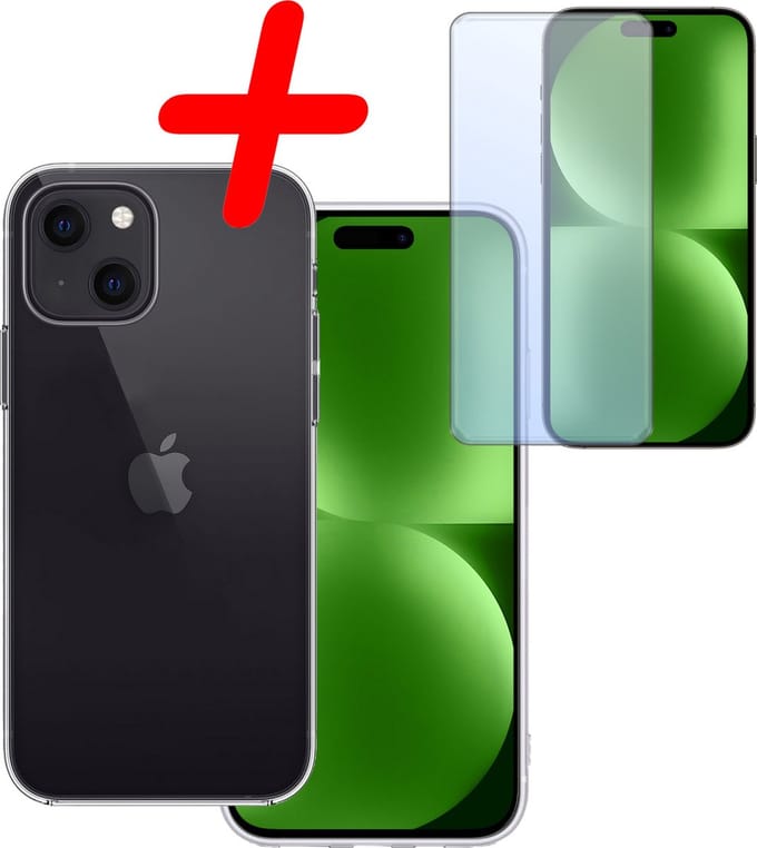 Hoesje Met Screenprotector - Geschikt voor Apple iPhone 15 Plus - Sterk & Shockproof - Back Cover - Siliconen Case - Telefoon Hoes - Transparant