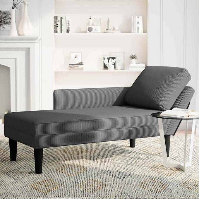 vidaXL - Chaise - longue - met - kussen - corduroy - stof - donkergrijs