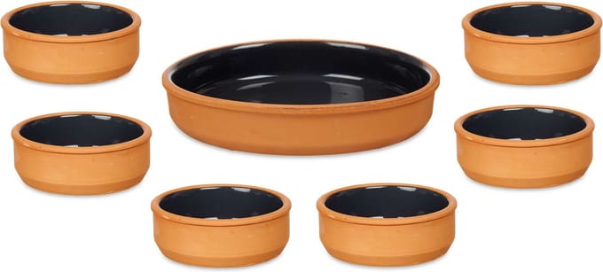 La Dehesa - 7x Tapas/creme brulee schaaltjes - terra/zwart - 6x 12 cm/1x 23 cm