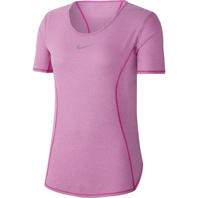 Nike Nk 10K Top Ss Sportshirt Dames - Fire Pink/Htr/Reflective Silv - Maat L