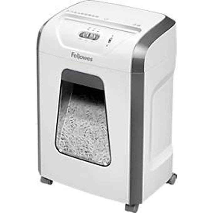 Fellowes Powershred 15C papiervernietiger, deeltjes 4x40mm, P-4, 19 liter, 15 vel snijcapaciteit, wit