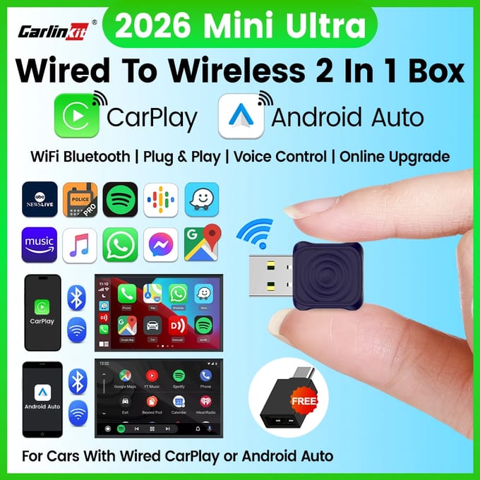 CarlinKit 5.0 Mini Ultra draadloze adapter Draadloze CarPlay Android Auto voor OEM Auto Plug en Play WiFi Bluetooth Auto-verbinding