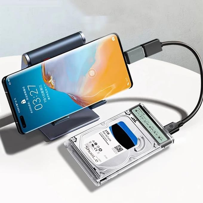 Smart Display HDD Behuizing 2.5 Inch Transparante HDD Behuizing USB3.2 Gen2 Externe HDD Behuizing SATA HDD SSD Opslagbehuizing voor Laptop PC gray