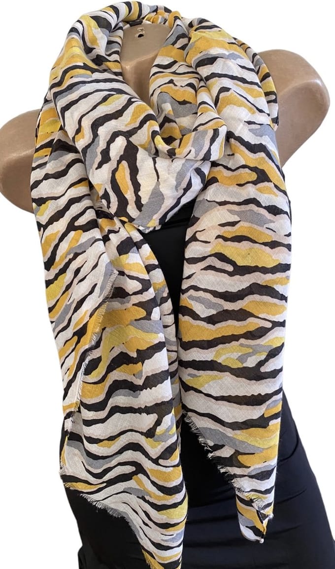 Dames sjaal lang met dierenprint 0296 Yellow