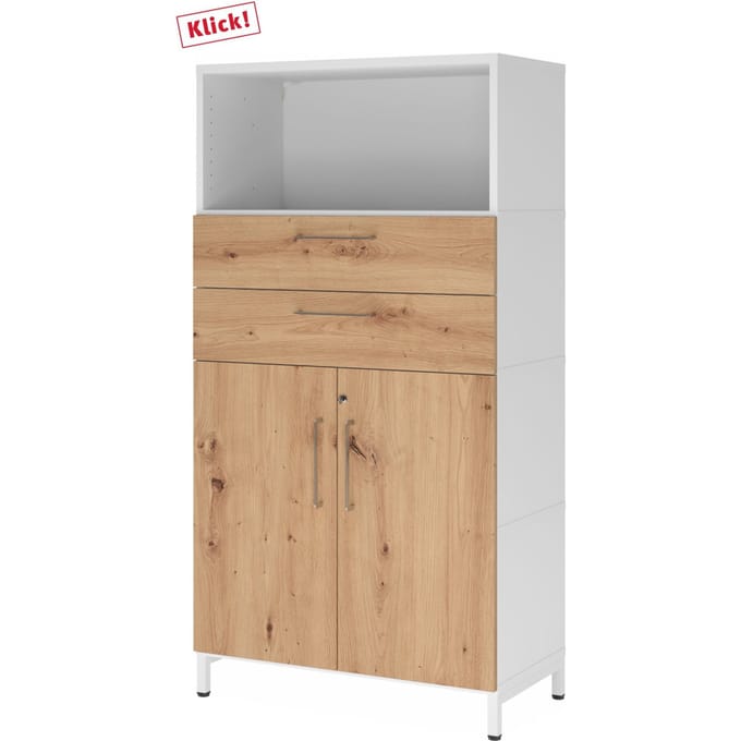 FlexWall | 4 OH | Deuren + laden + kastromp | met sokkel - Wit/Essen-Eik