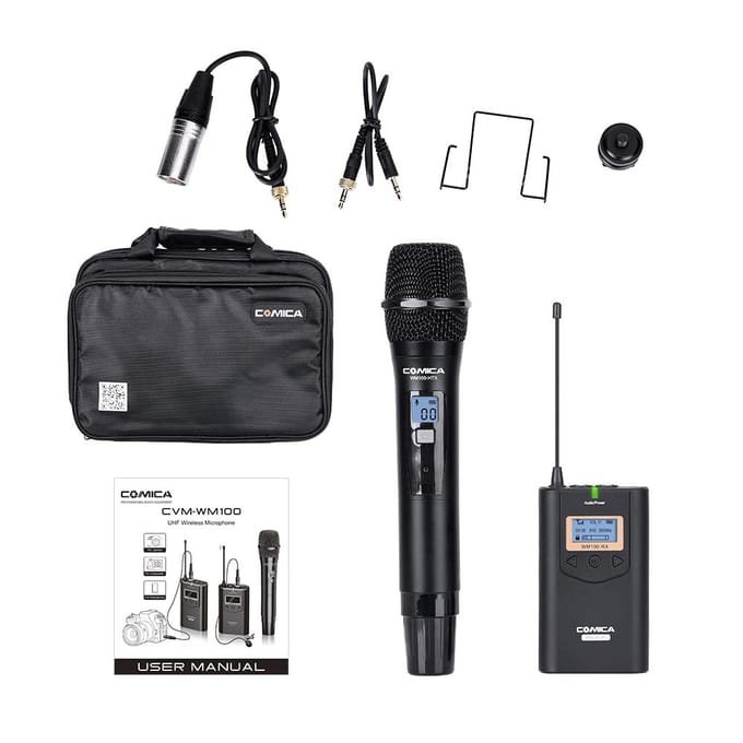 COMICA CVM-WM100H 48-kanaals UHF draadloos handmicrofoonsysteem 90 meter bereik/16 niveaus volume/