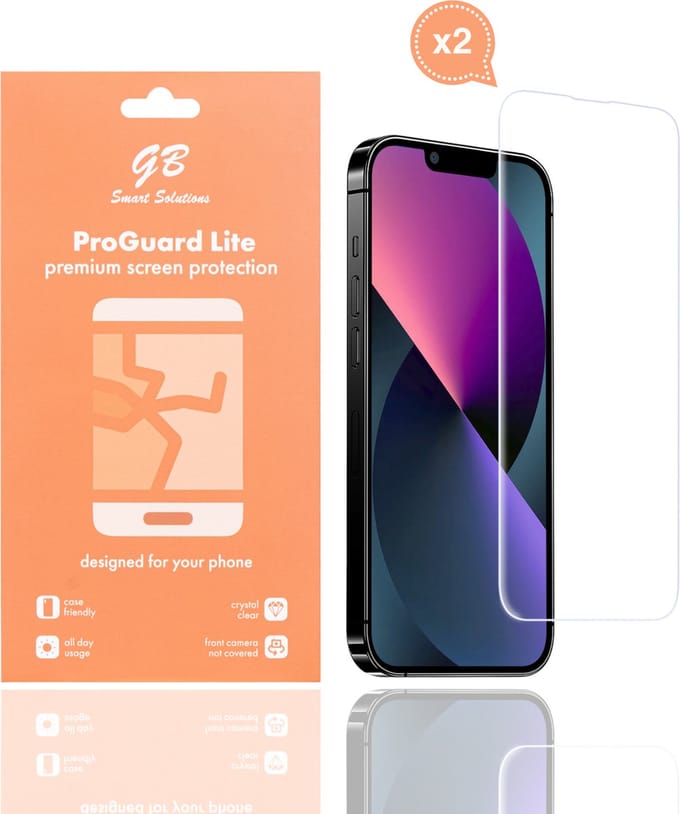 GB ProGuard Lite screenprotector - geschikt voor iPhone 13 - 13 Pro - 14 - 16/17e - 2 stuks - Ultradun Gehard Glas