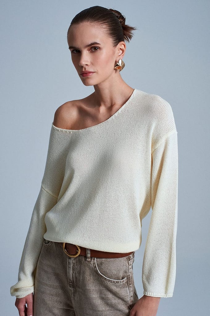 Dames Ribbels Bootnek Gebreid Sweater