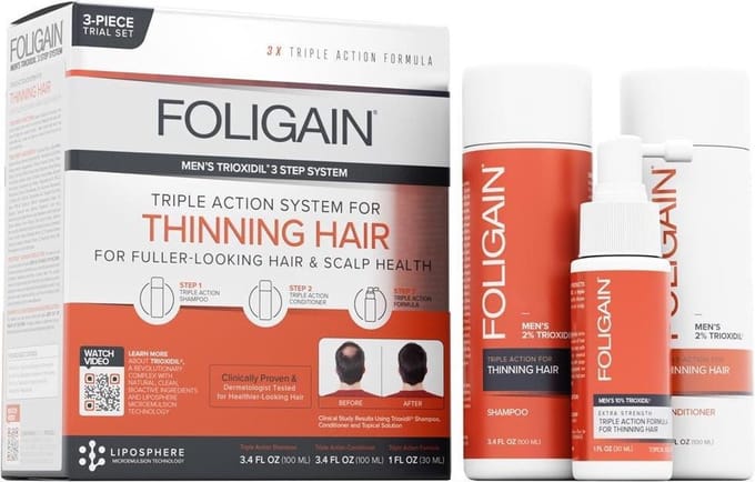 FOLIGAIN – Proefset voor Mannen met dunner wordend haar – Shampoo, Conditioner en Lotion