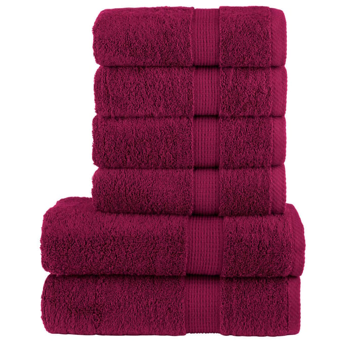 vidaXL - 6-delige - Handdoekenset - SOLUND - 600 - g/m² - bordeauxrood