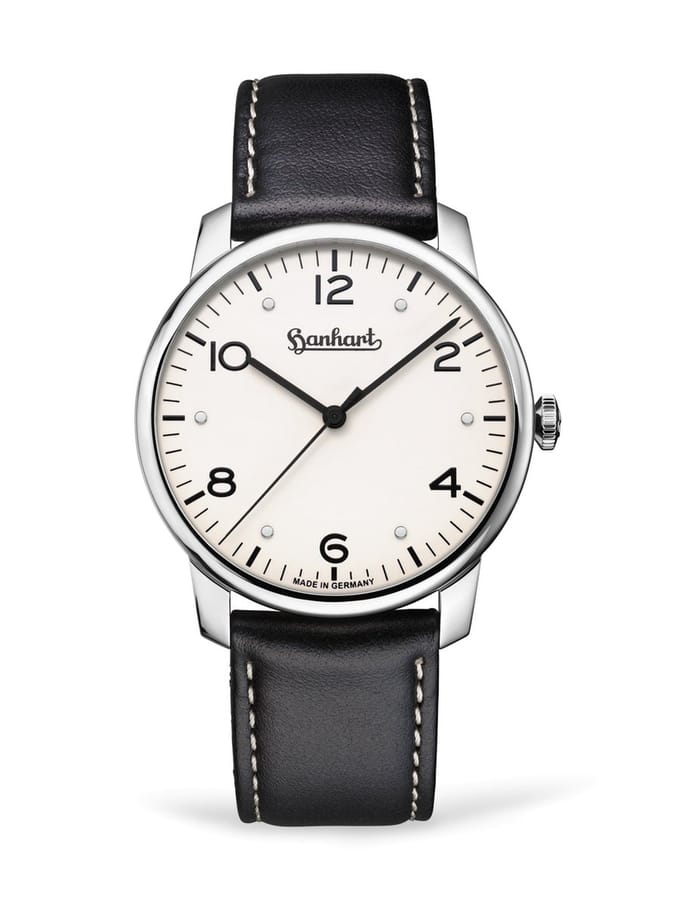 Hanhart Pioneer Silva - witte wijzerplaat - 38,5 mm - zwart leren band