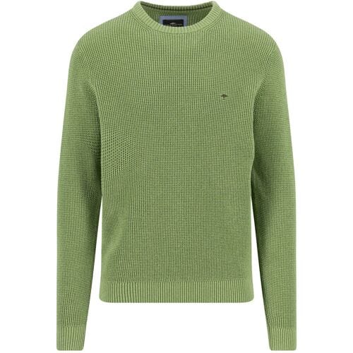Fynch-Hatton Trui Uni Color O-Neck Structure Supersoft Cotton Avocado / male