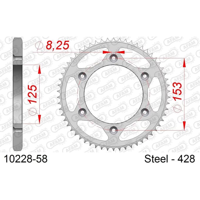Stalen tandwiel Afam 428 58 dents