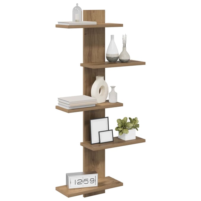 vidaXL - Wandzwevend - Plank - Artisanaal - eiken - 48,5 - x - 15 - x - 101 - cm
