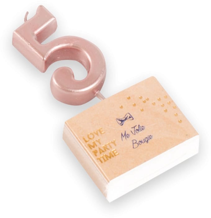 ARTYFETES - Verjaardagskaars cijfer 5 roségoud metallic 4,3 cm