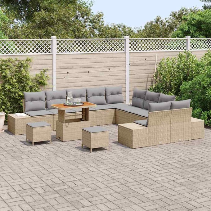 vidaXL - Tuinbank - Set - 13 - st - 12-zits - Beige - Poly - rattan